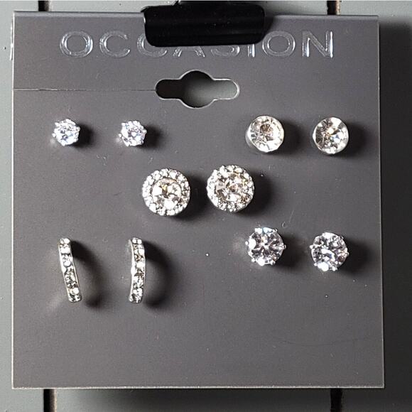 Occasion 8-Pair Rhinestone Earrings Set Studs Hoops Silver Tone Kohl’s New - Picture 9 of 12